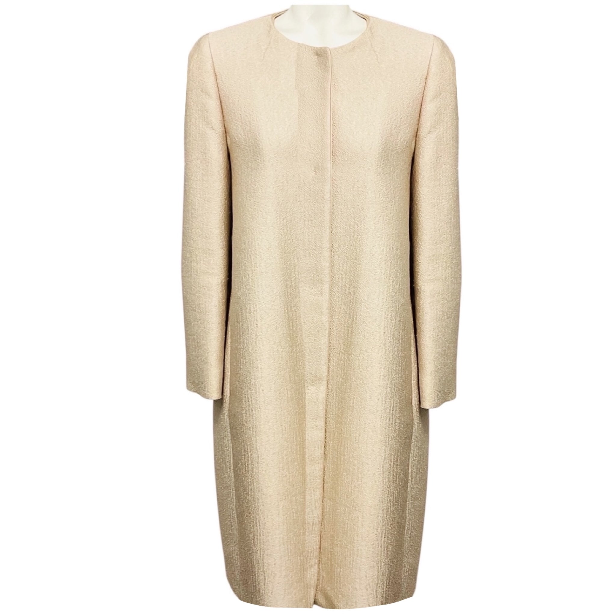 Max Mara Studio Champagne Metallic Textured Satin Jacquard Coat