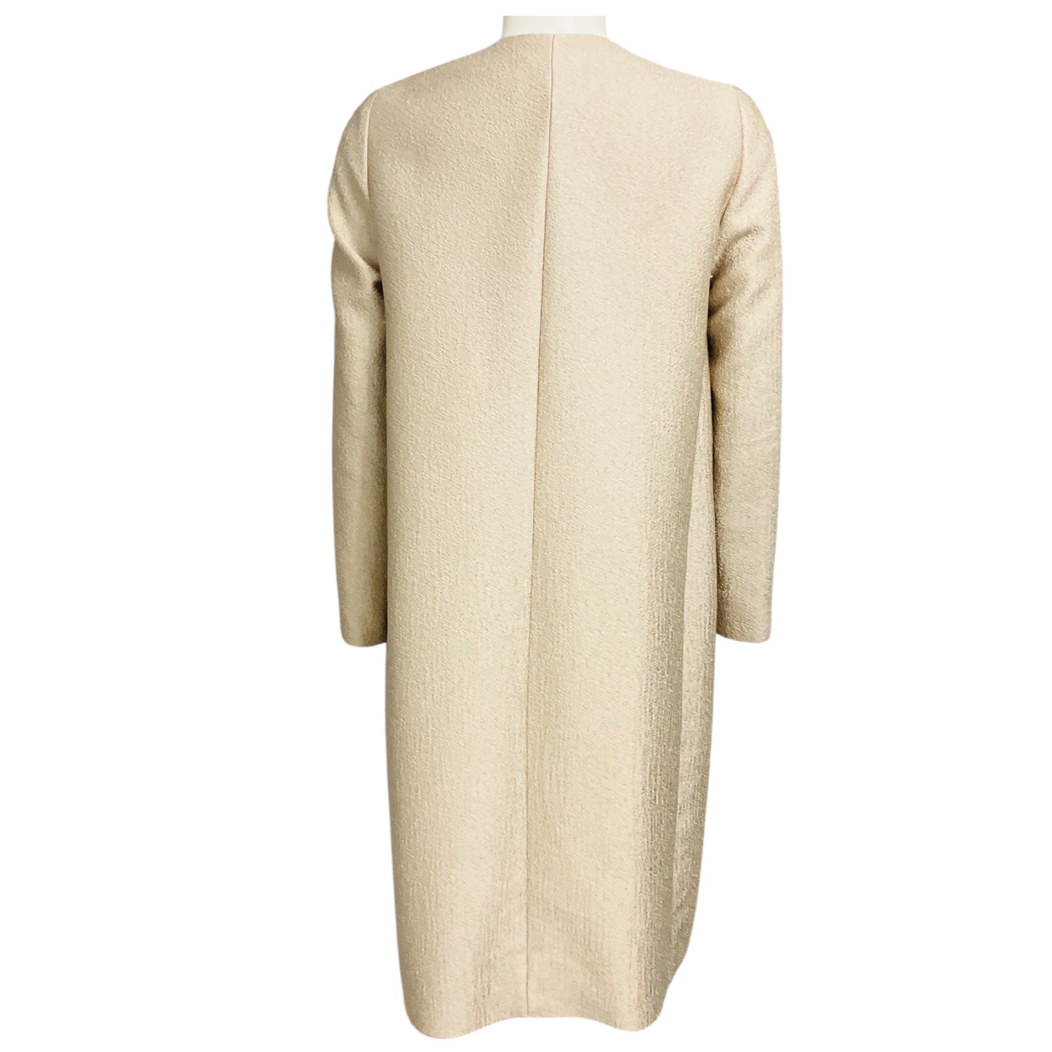 Max Mara Studio Champagne Metallic Textured Satin Jacquard Coat