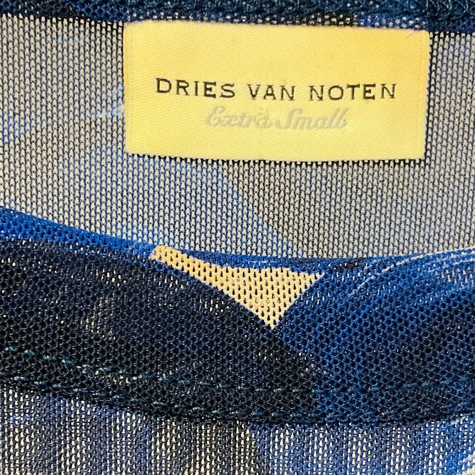 Dries Van Noten Blue Circle Print Short Sleeved Sheer Mesh Tulle Top
