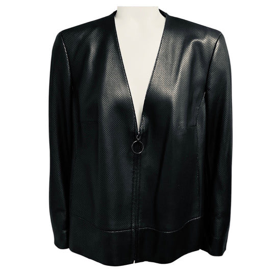 Akris Punto Black Zip Front Perforated Lamb Nappa Leather Jacket