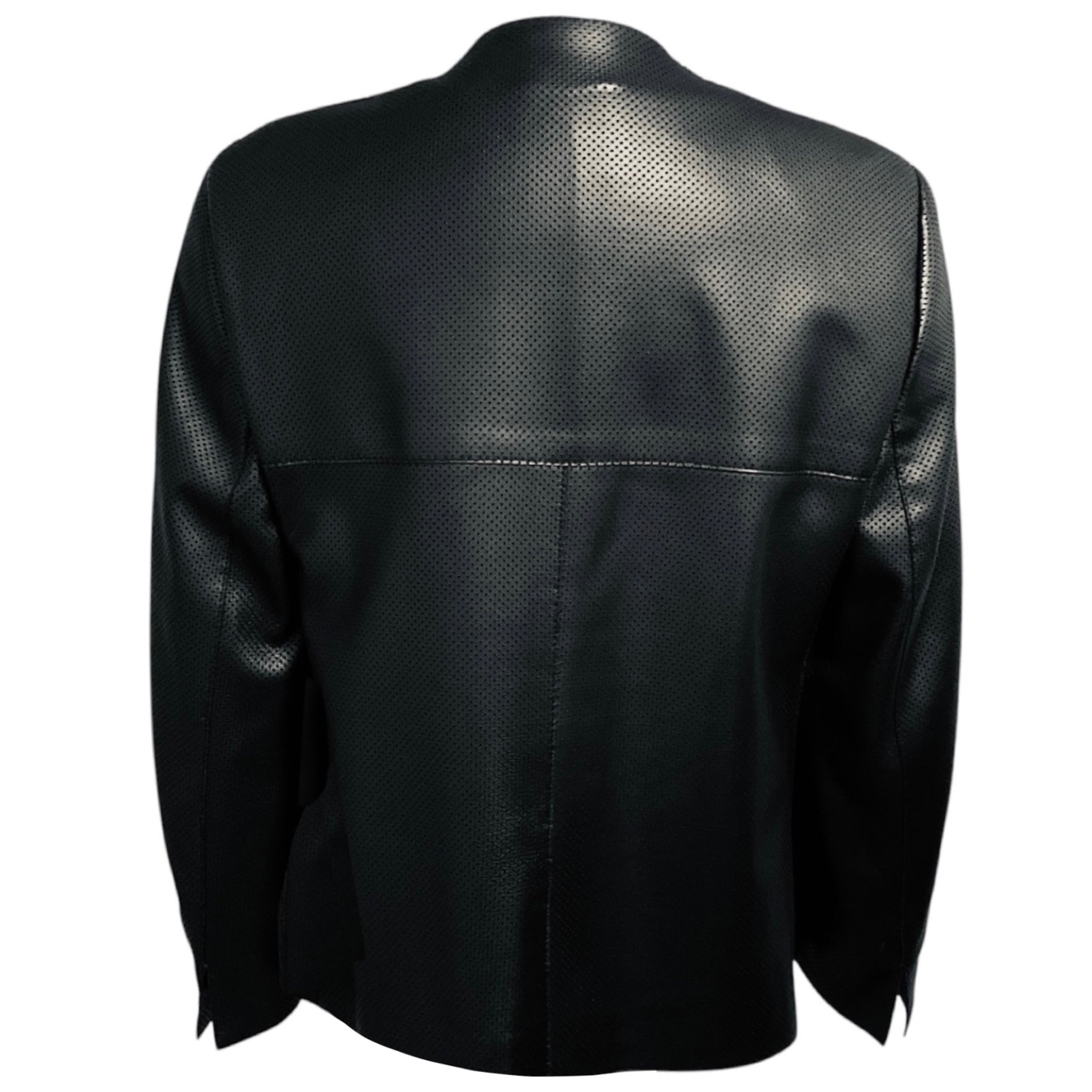 Akris Punto Black Zip Front Perforated Lamb Nappa Leather Jacket
