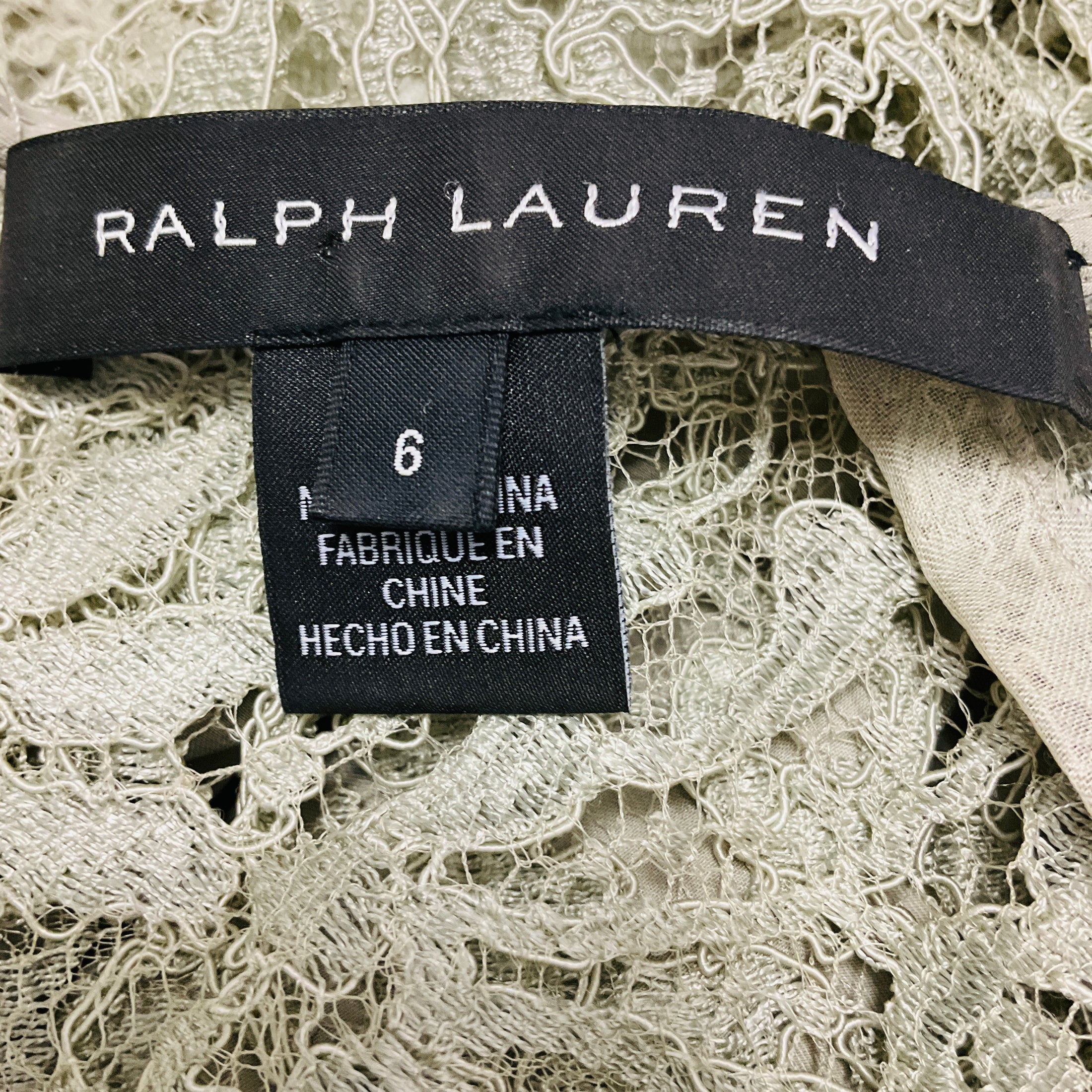 Ralph Lauren Black Label Light Sage Green Short Sleeved Lace Cocktail Dress with Slip