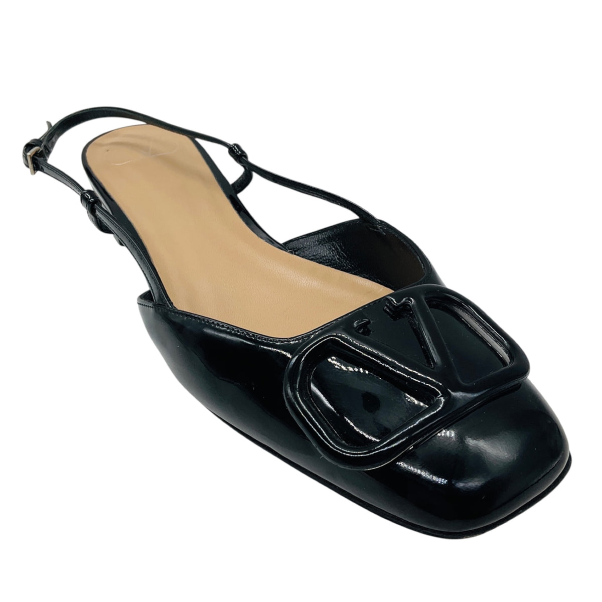 Valentino Black Patent Leather VLogo Slingback Flats