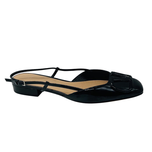 Valentino Black Patent Leather VLogo Slingback Flats