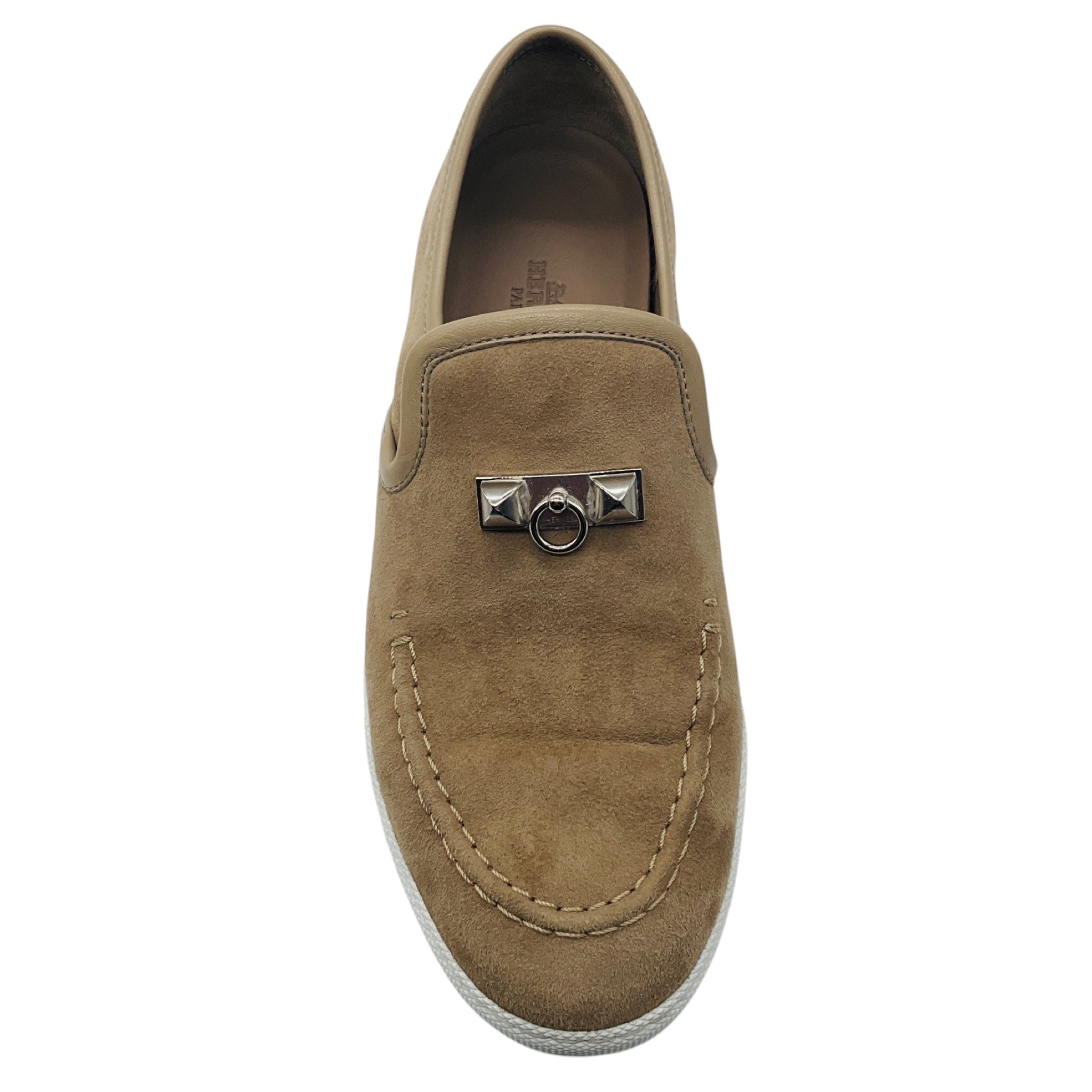 Hermes Beige Sable Mocassin Femme Jour Chevre Velours Nappa Loafers