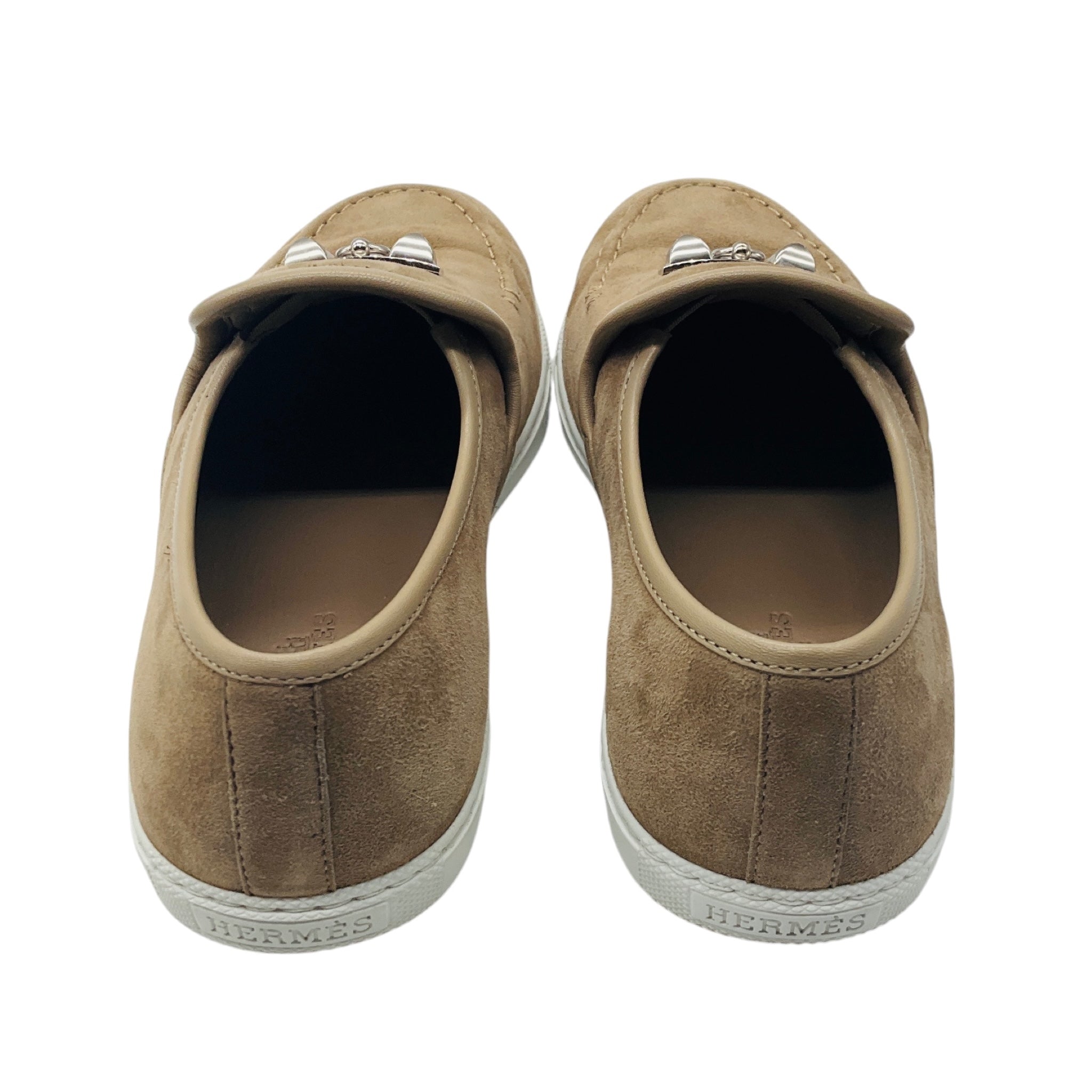 Hermes Beige Sable Mocassin Femme Jour Chevre Velours Nappa Loafers