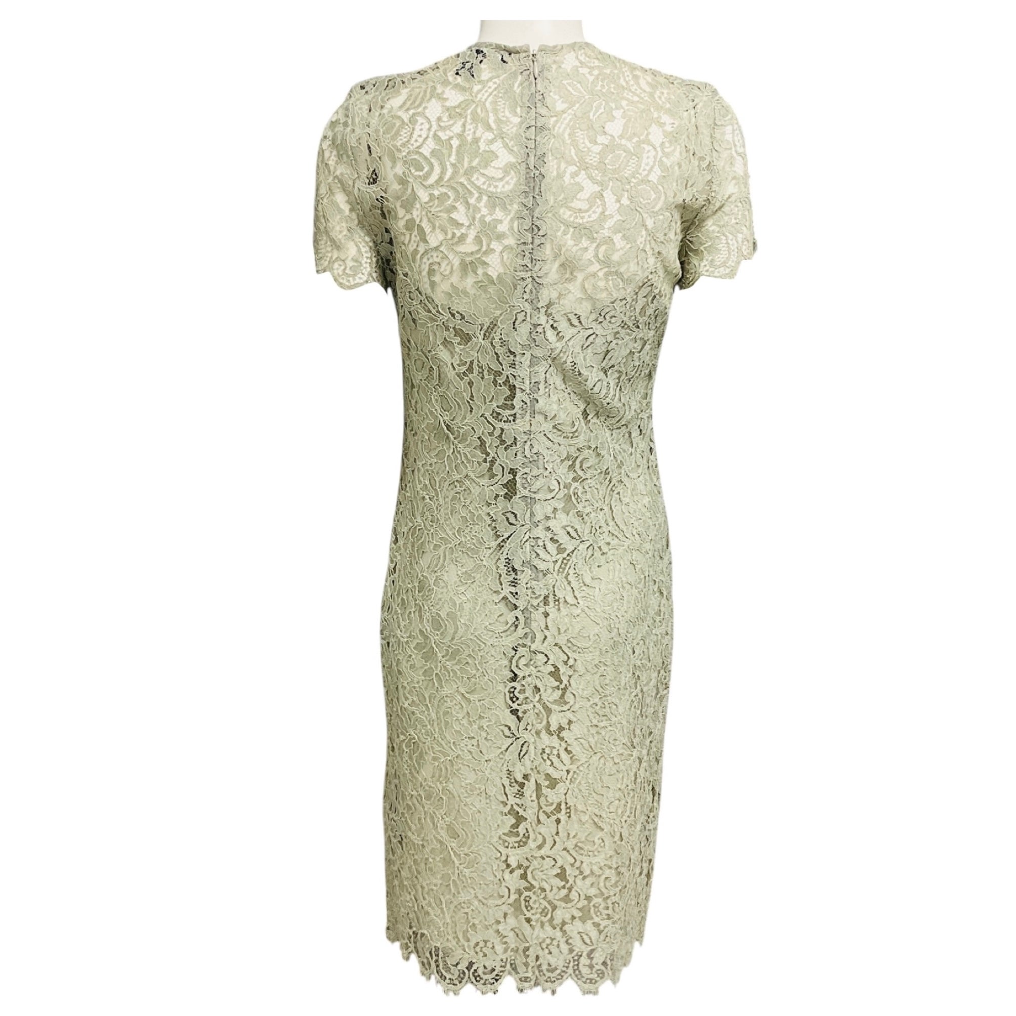 Ralph Lauren Black Label Light Sage Green Short Sleeved Lace Cocktail Dress with Slip