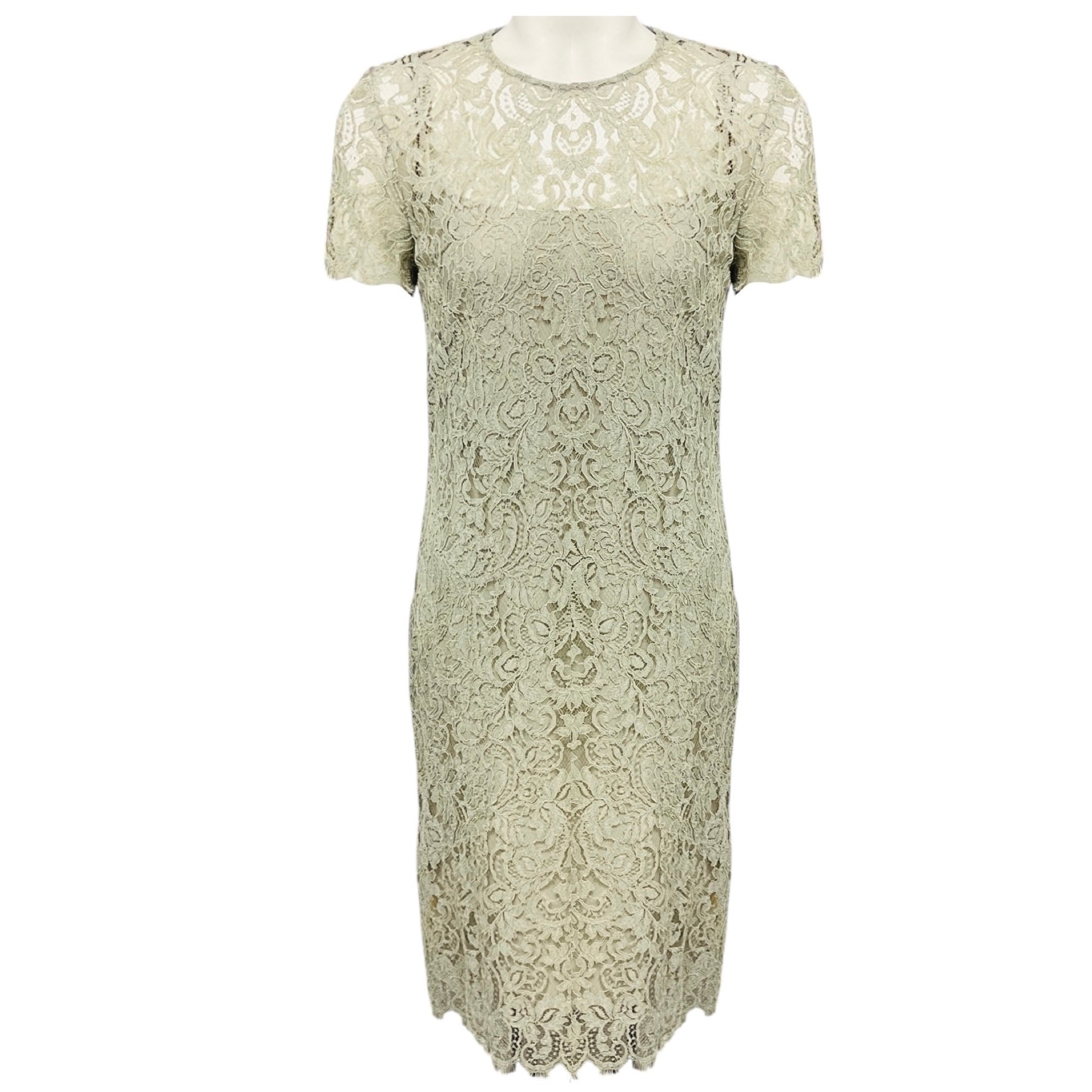 Ralph Lauren Black Label Light Sage Green Short Sleeved Lace Cocktail Dress with Slip