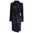 Load image into Gallery viewer, Barbara Bui Black Patent Leather Trimmed Double Breasted Belted Mid-Length Crepe Coat
