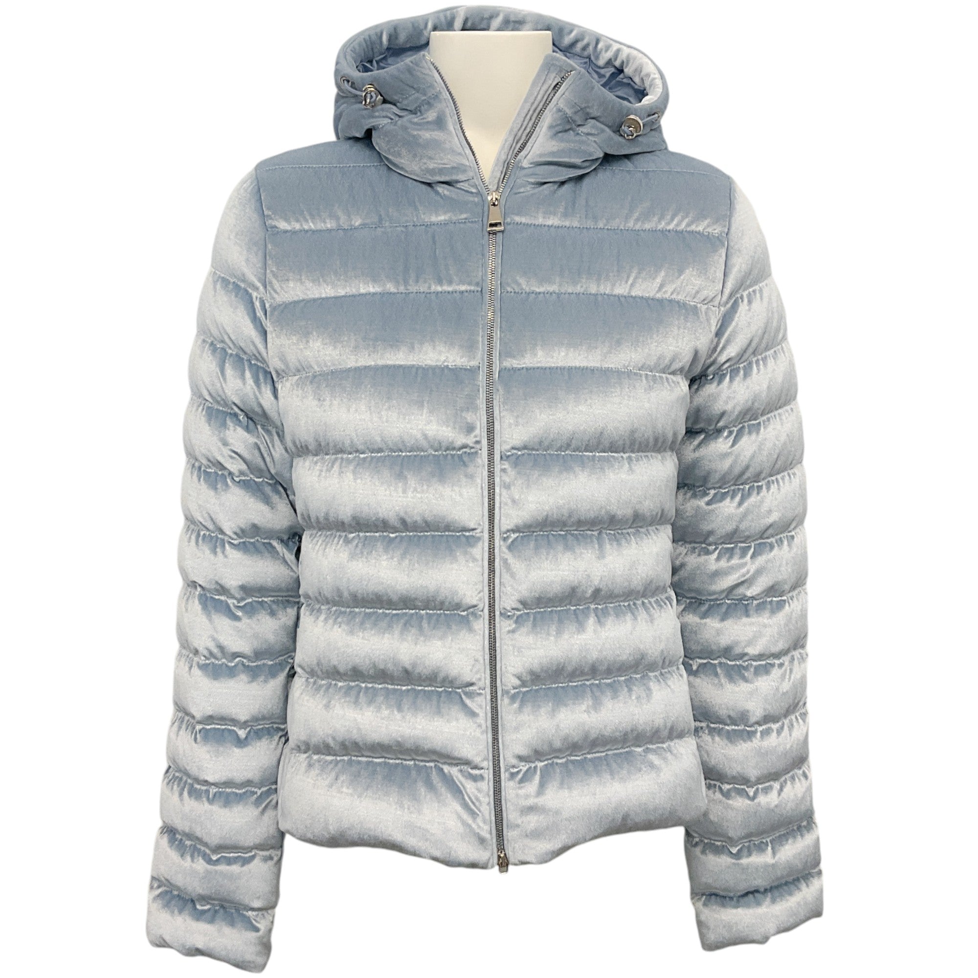 Moncler Light Blue Velour Hooded Puffer Jacket
