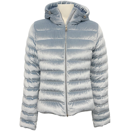 Moncler Light Blue Velour Hooded Puffer Jacket
