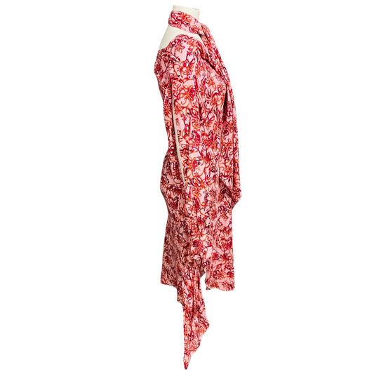 Tuleh Pink / Red Multi Printed Silk Dress with Scarf