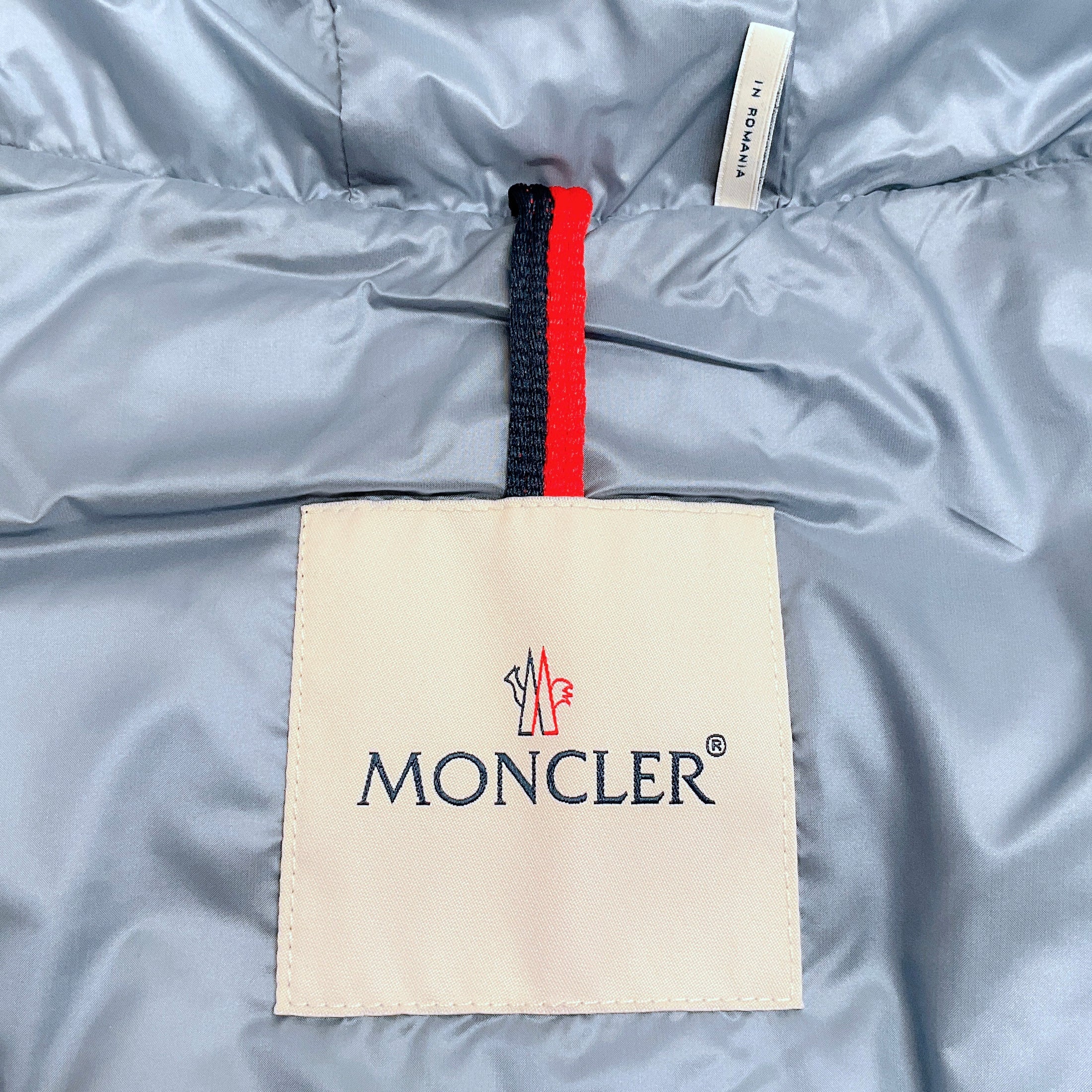 Moncler Light Blue Velour Hooded Puffer Jacket