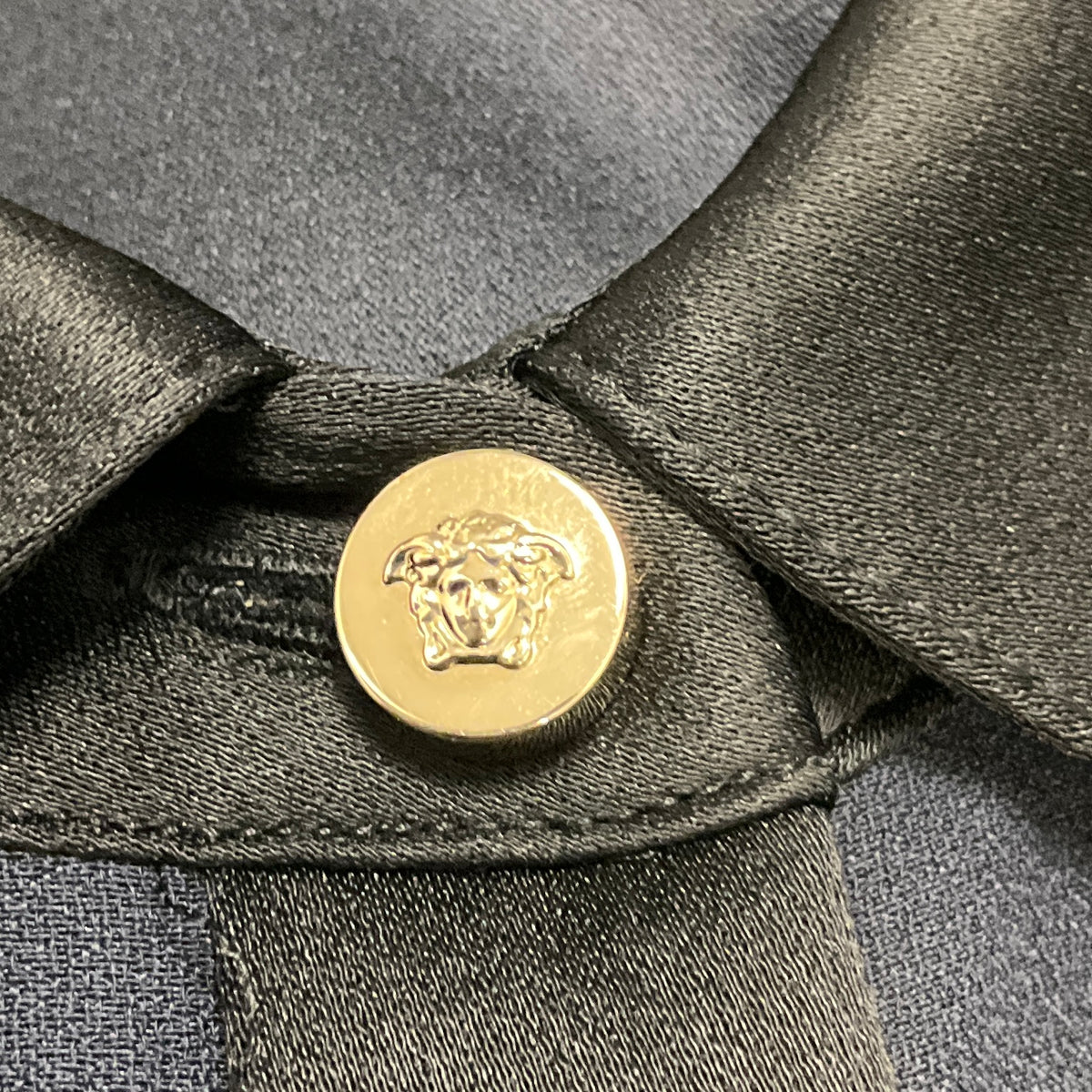 Versace Navy Blue / Black Long Sleeved Button Front Shirtdress Midi Dress with Medusa Button
