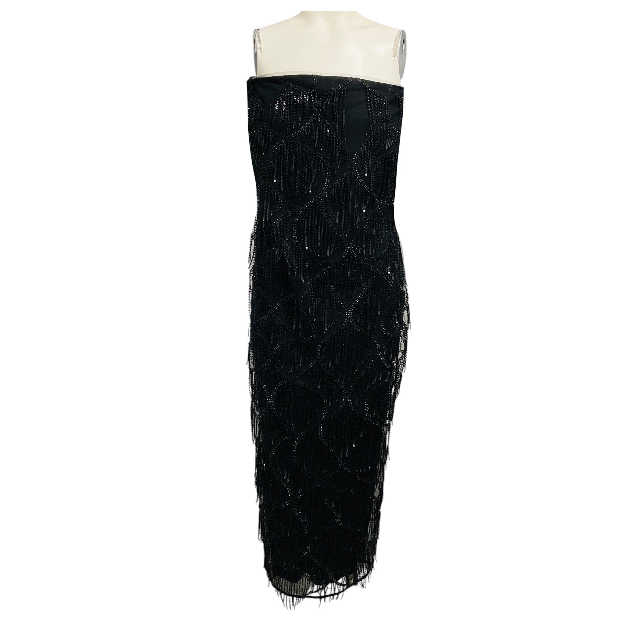 Rotate by Birger Christensen Black Sequin Midi Tube Dress