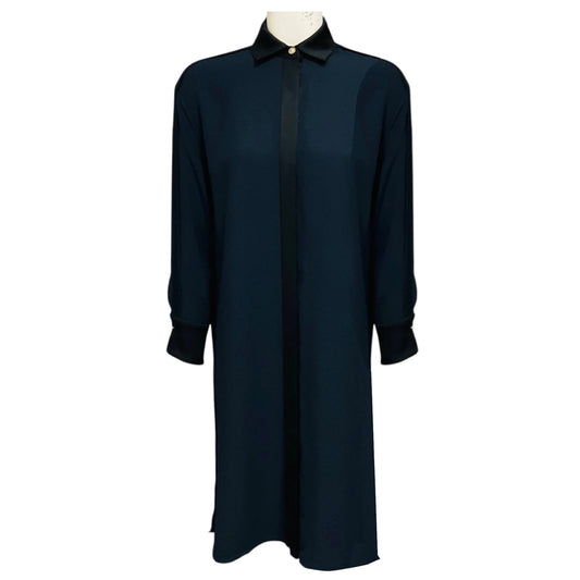 Versace Navy Blue / Black Long Sleeved Button Front Shirtdress Midi Dress with Medusa Button