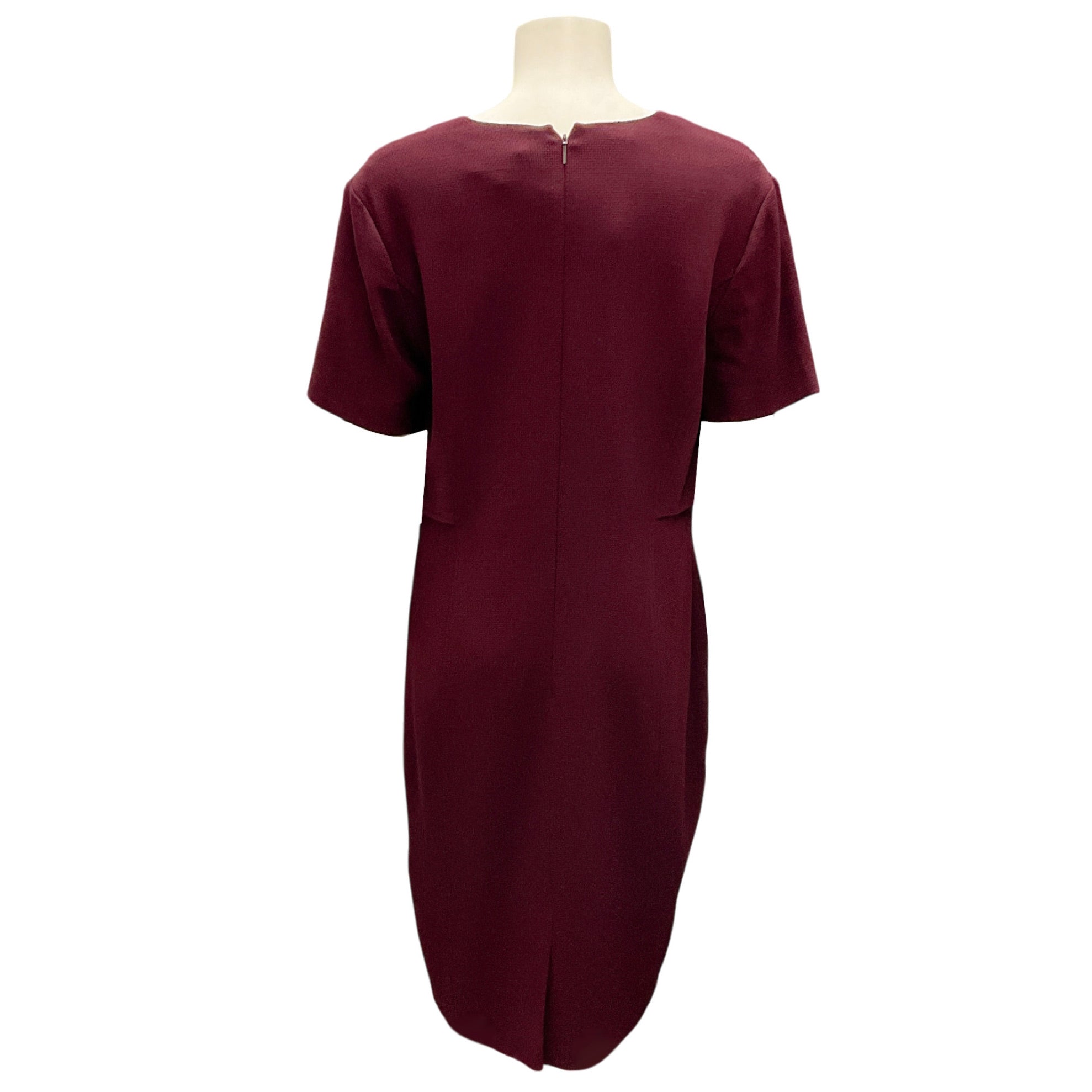 Hugo Boss Dark Red Domandia Textured Stretch Wool V-Neck Sheath Dress