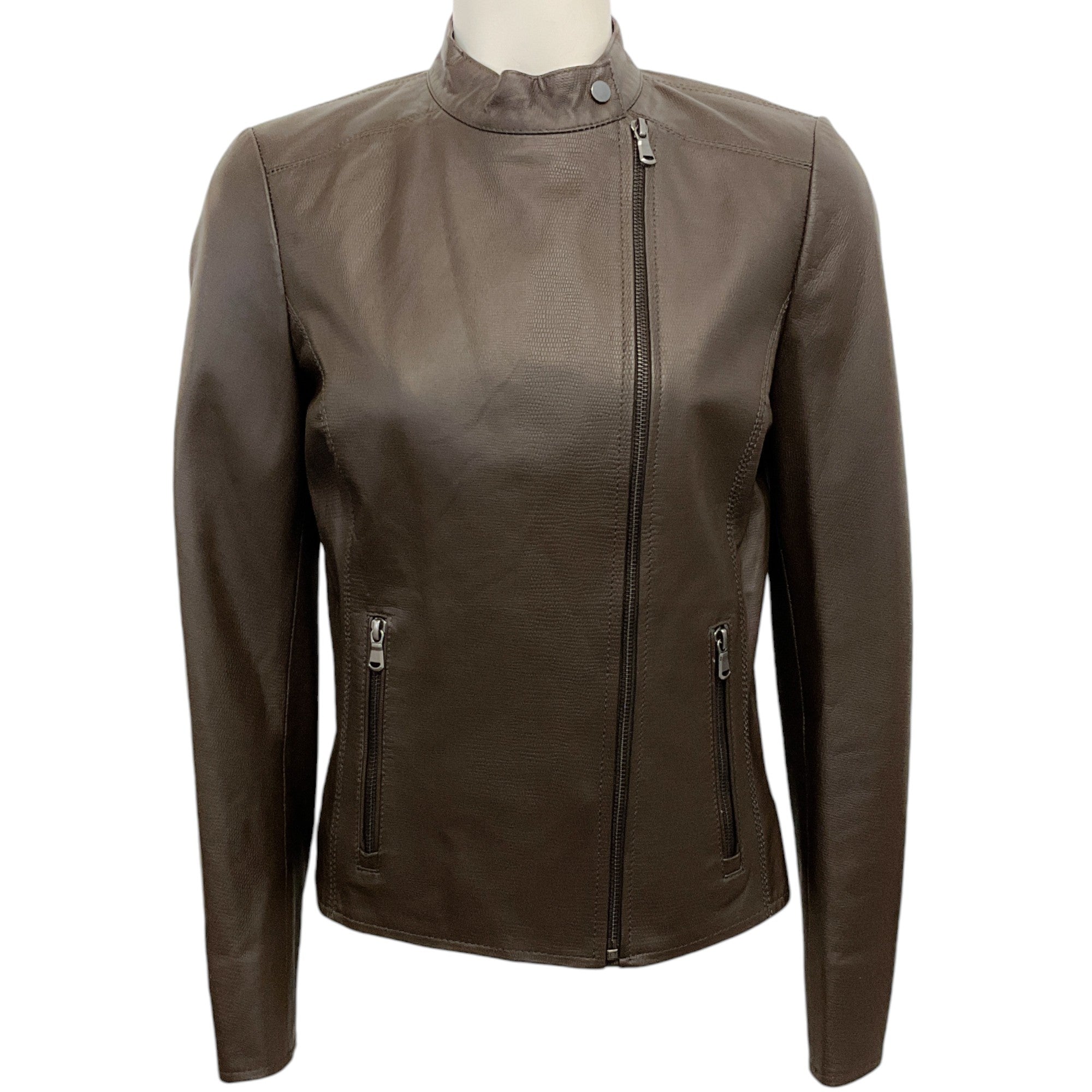 Peserico Brown Leather Moto Jacket
