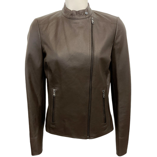 Peserico Brown Leather Moto Jacket
