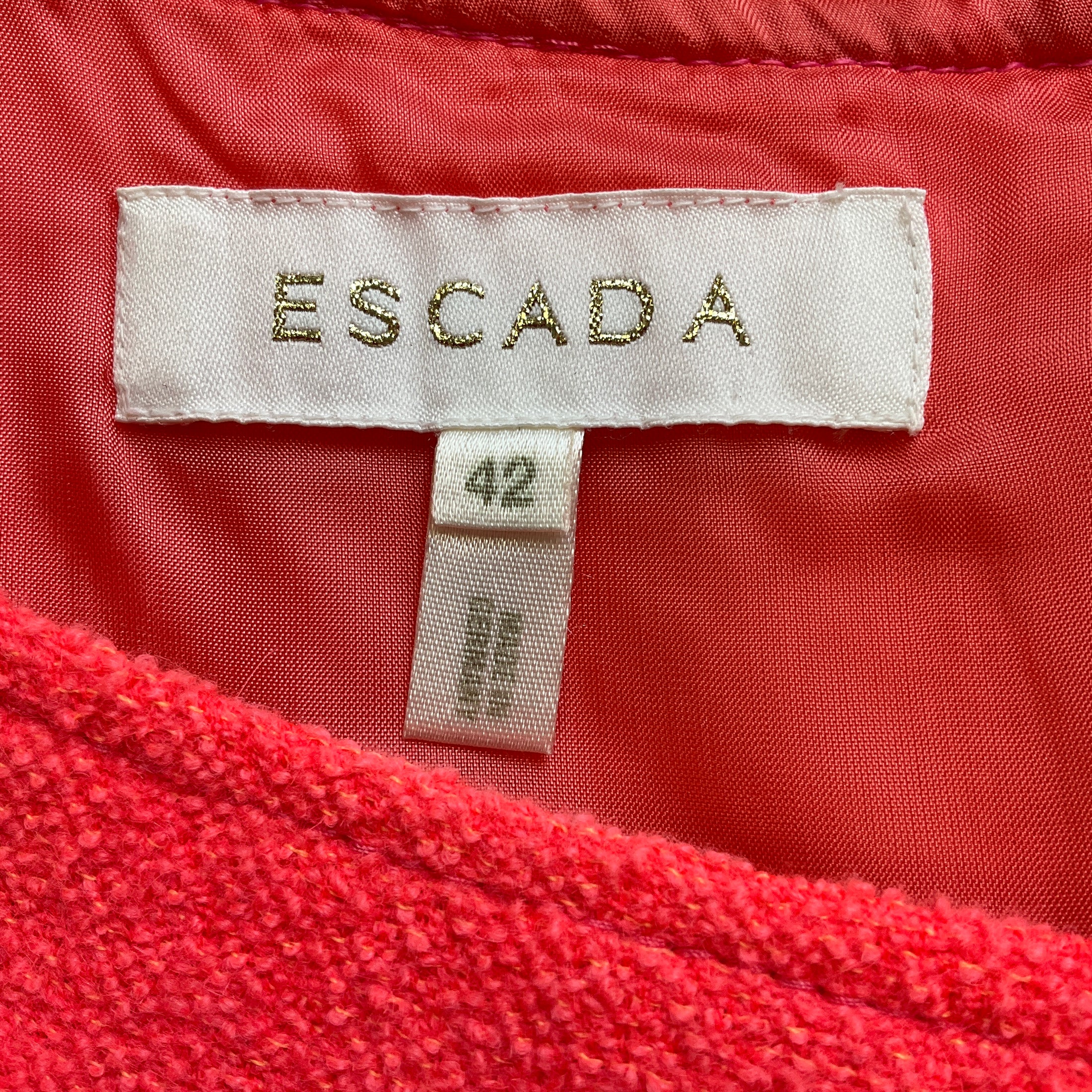 Escada Bright Coral Short Sleeved Boucle Tweed Dress