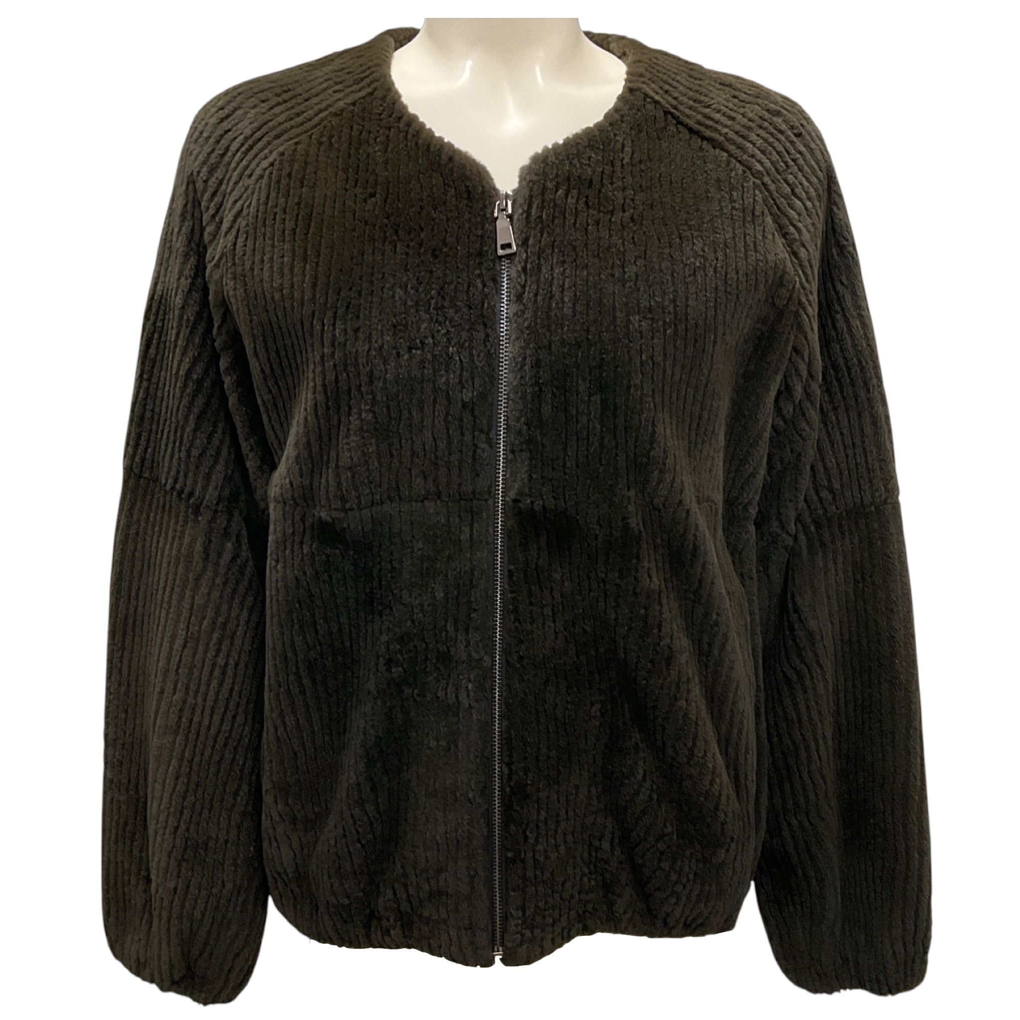 Fleurette Moss Rabbit Fur Full Zip Jacket