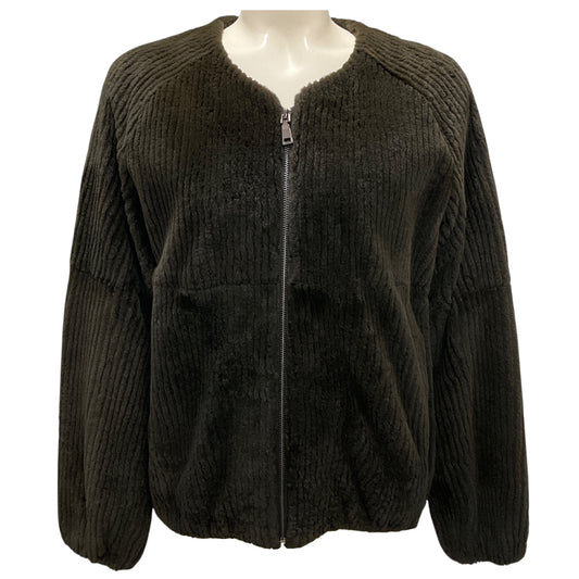 Fleurette Moss Rabbit Fur Full Zip Jacket
