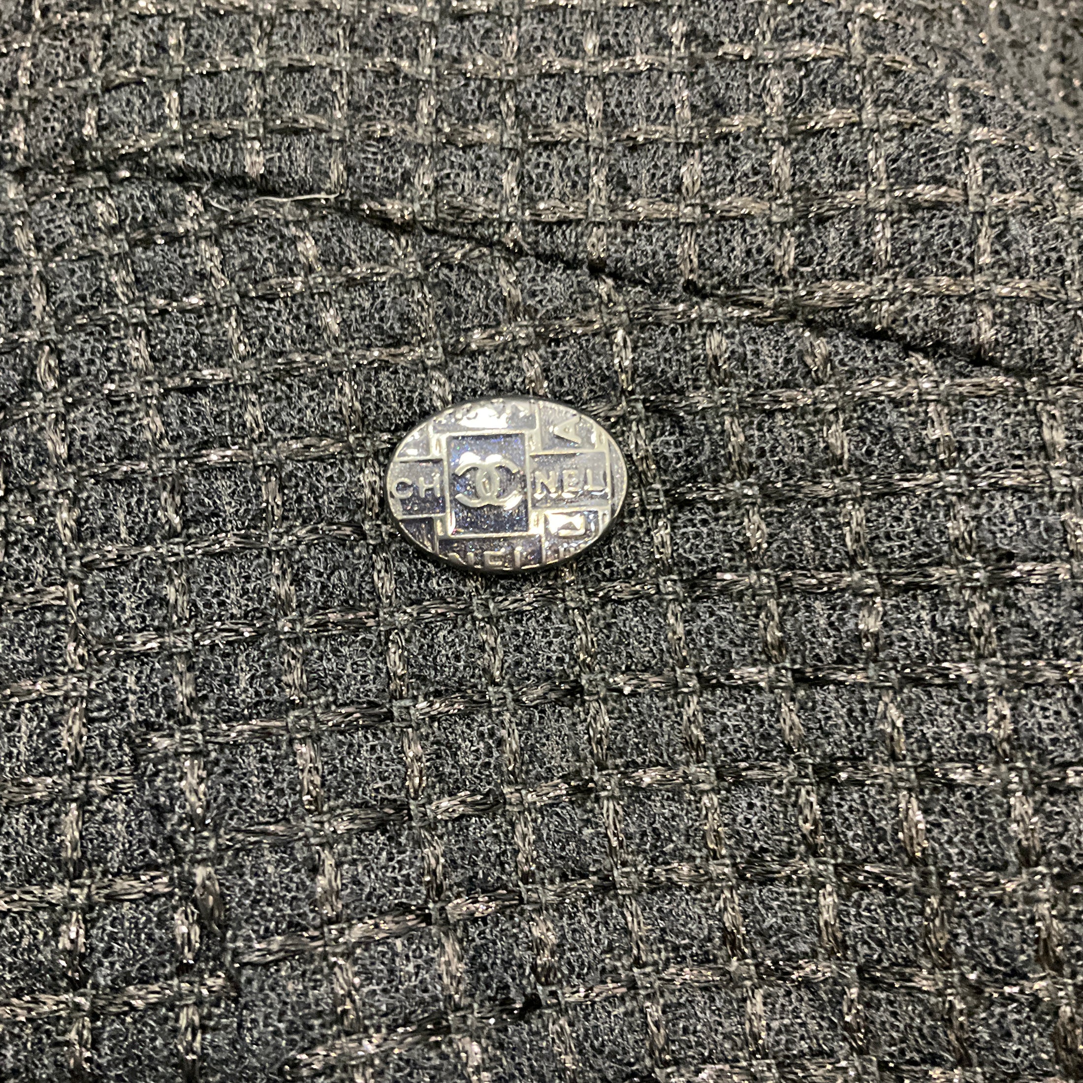 Chanel Black Cap Sleeved Shimmer Tweed Sheath Dress