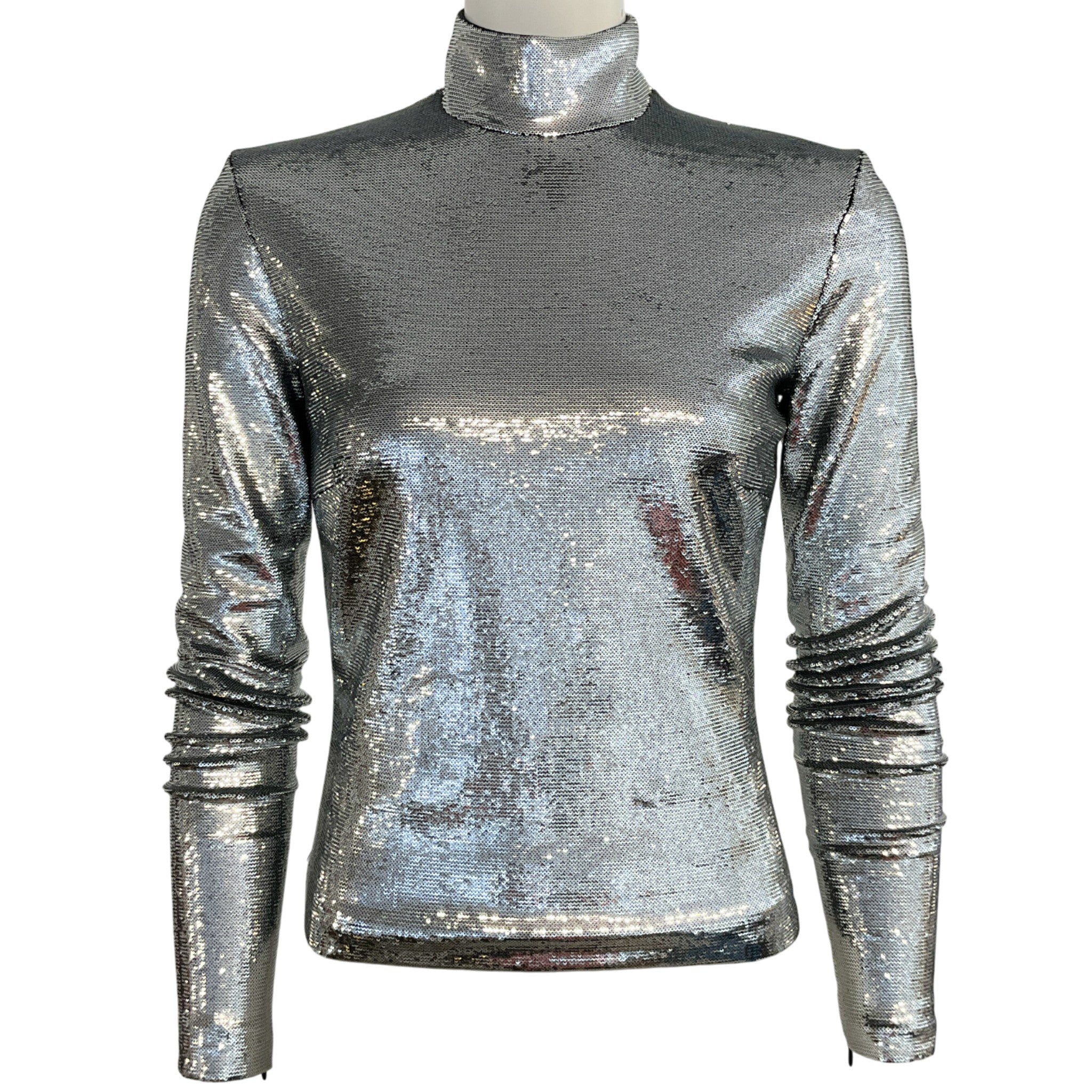 Balenciaga Silver Sequined Turtleneck Top

