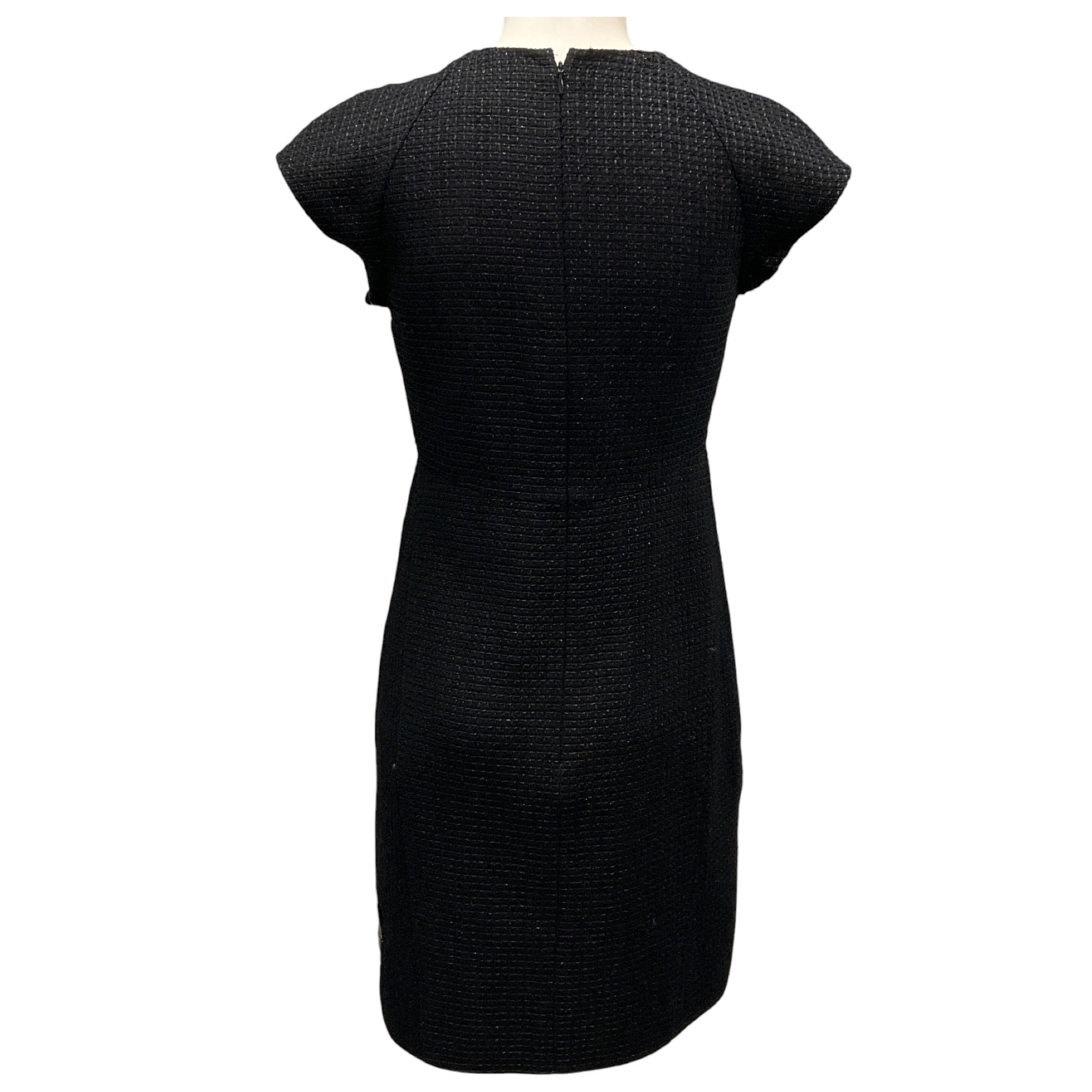 Chanel Black Cap Sleeved Shimmer Tweed Sheath Dress