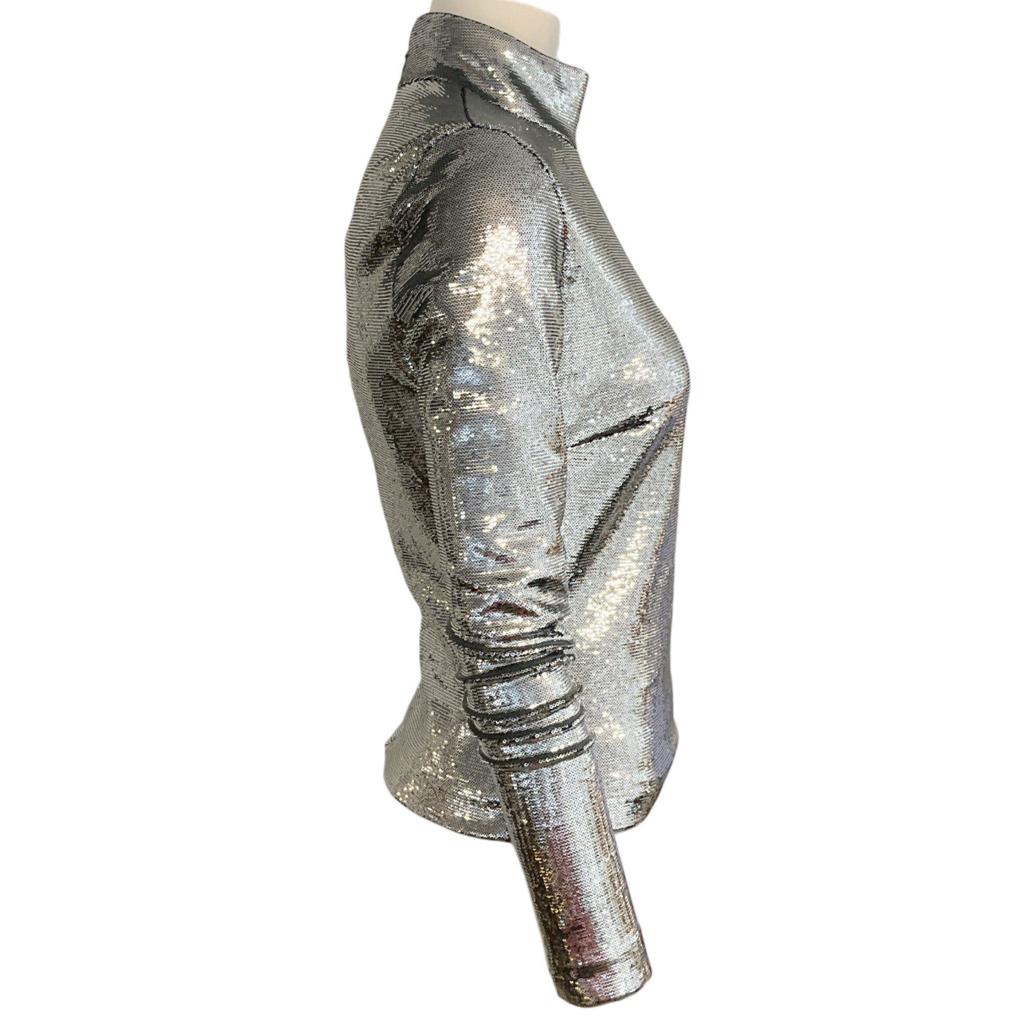 Balenciaga Silver Sequined Turtleneck Top