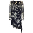 Load image into Gallery viewer, Fuzzi Black / Grey Printed Long Sleeved V-Neck Mesh Midi Dress
