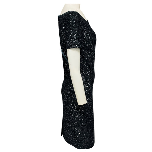 St. John Blue / Black / Silver Metallic Sequined Short Sleeved Knit Dress