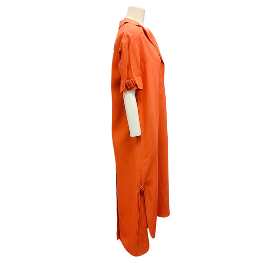 Agnona Orange Short Sleeved Linen Midi Dress