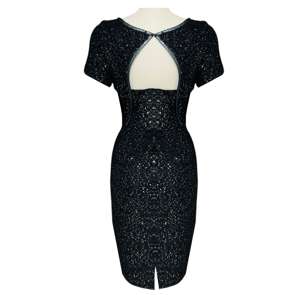 St. John Blue / Black / Silver Metallic Sequined Short Sleeved Knit Dress