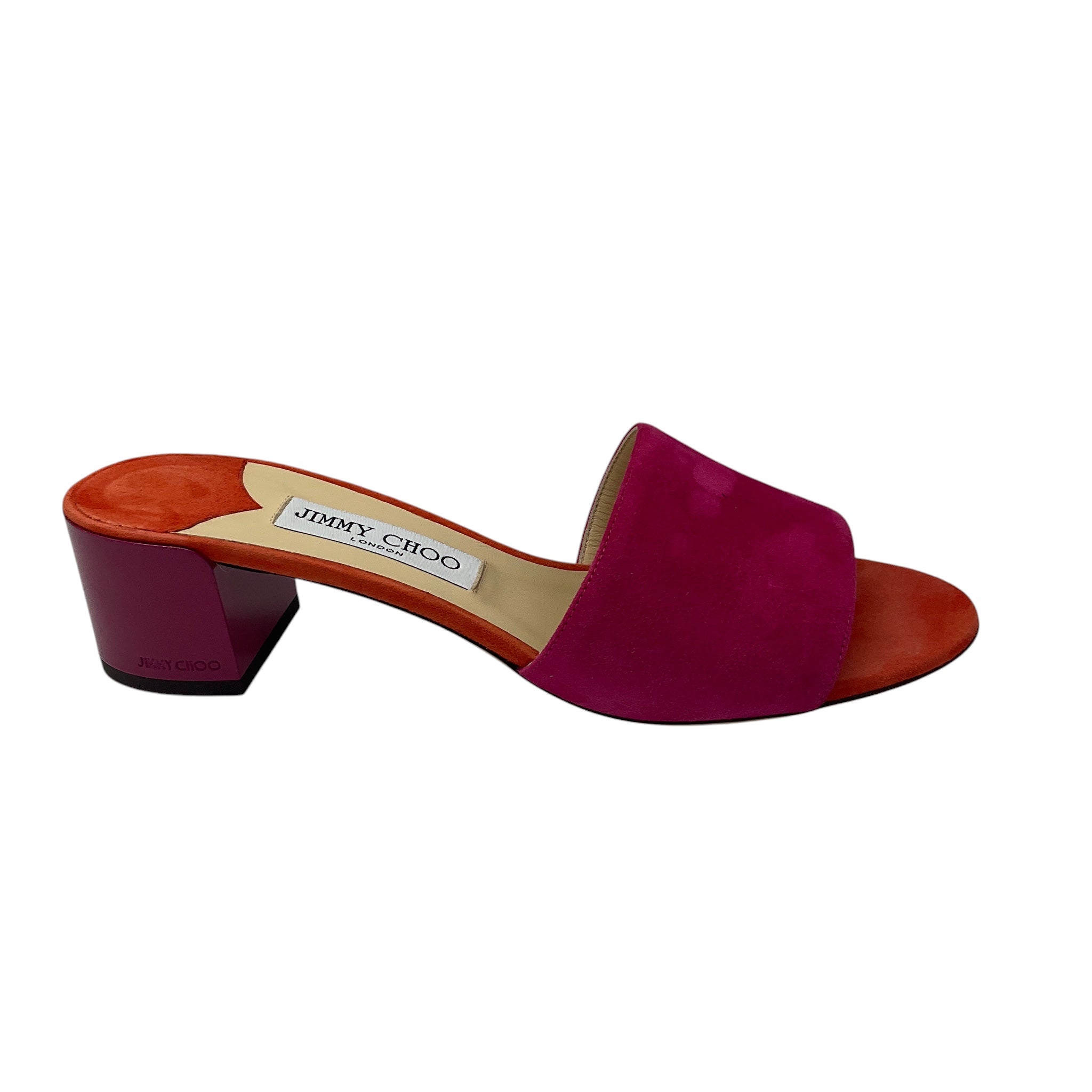 Jimmy Choo Fuchsia Pink / Orange Suede Leather Low Heel Slide Sandals