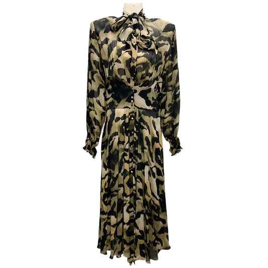 Alexandre Vauthier Tan / Black Tie-Neck Printed Chiffon Maxi Dress