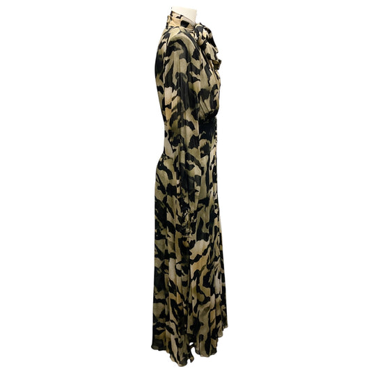 Alexandre Vauthier Tan / Black Tie-Neck Printed Chiffon Maxi Dress