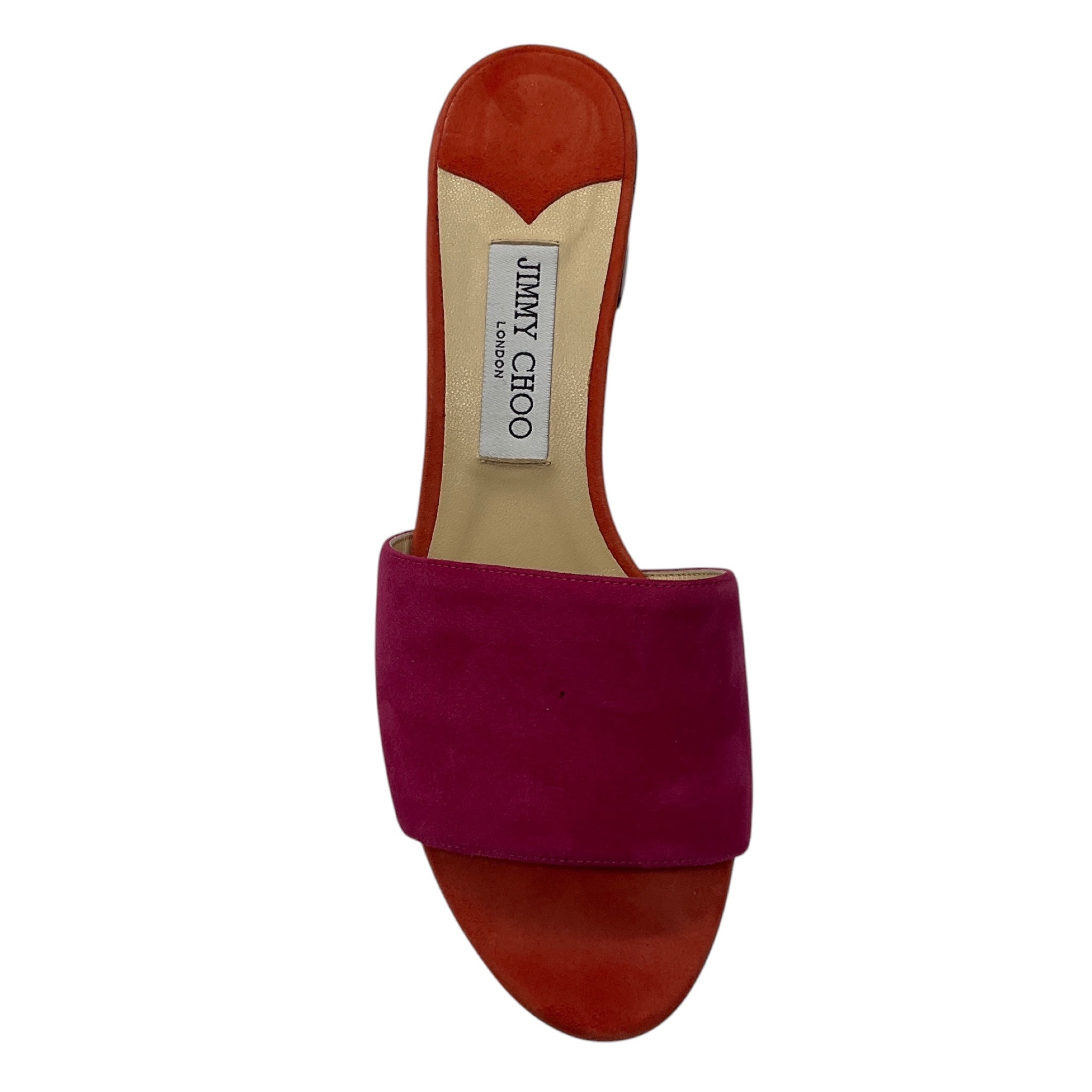 Jimmy Choo Fuchsia Pink / Orange Suede Leather Low Heel Slide Sandals