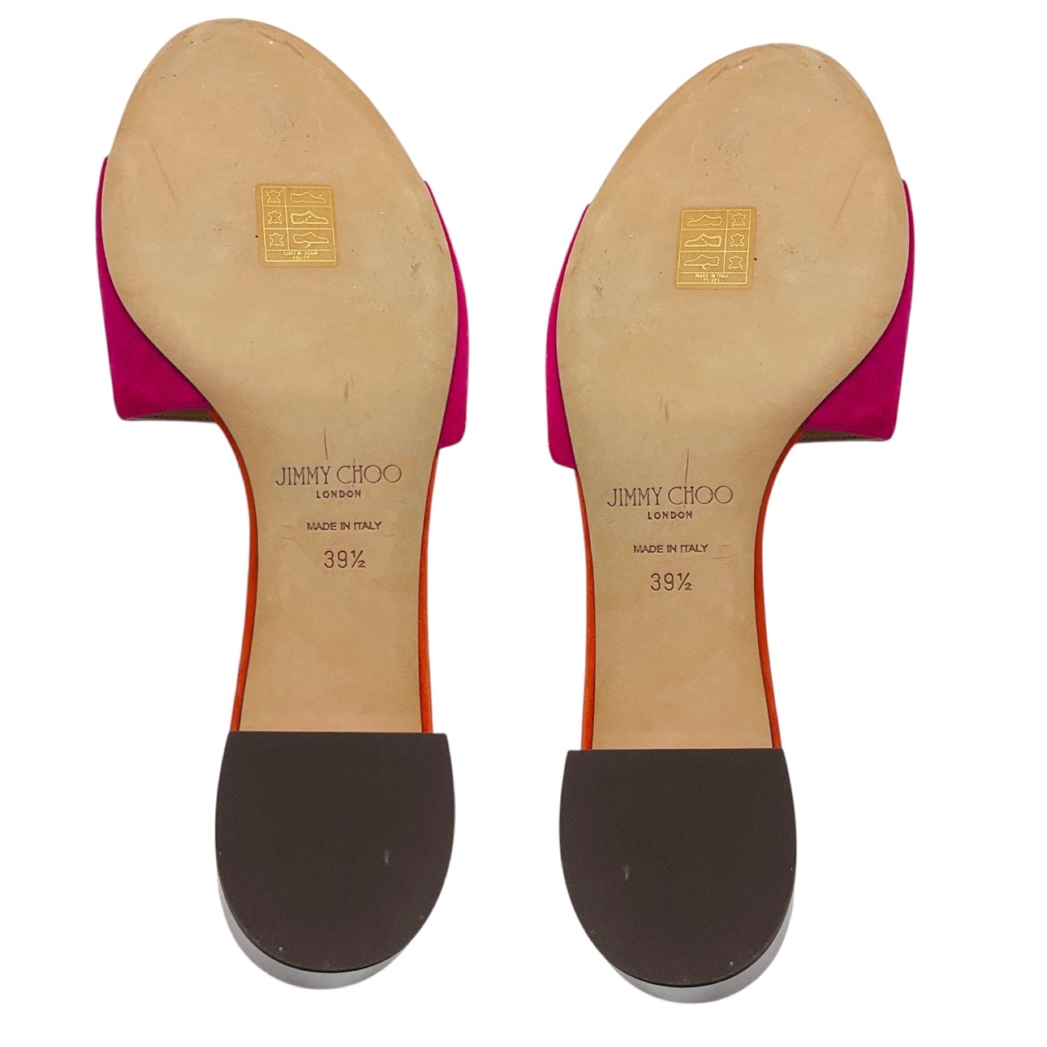 Jimmy Choo Fuchsia Pink / Orange Suede Leather Low Heel Slide Sandals