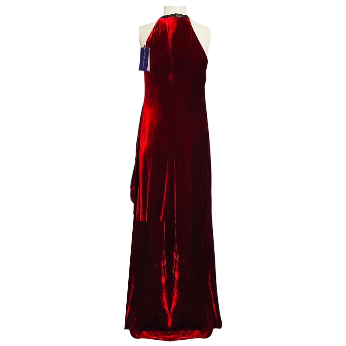 Ralph Lauren Collection Runway Crimson Fluid Velvet Plisse Halter Gown