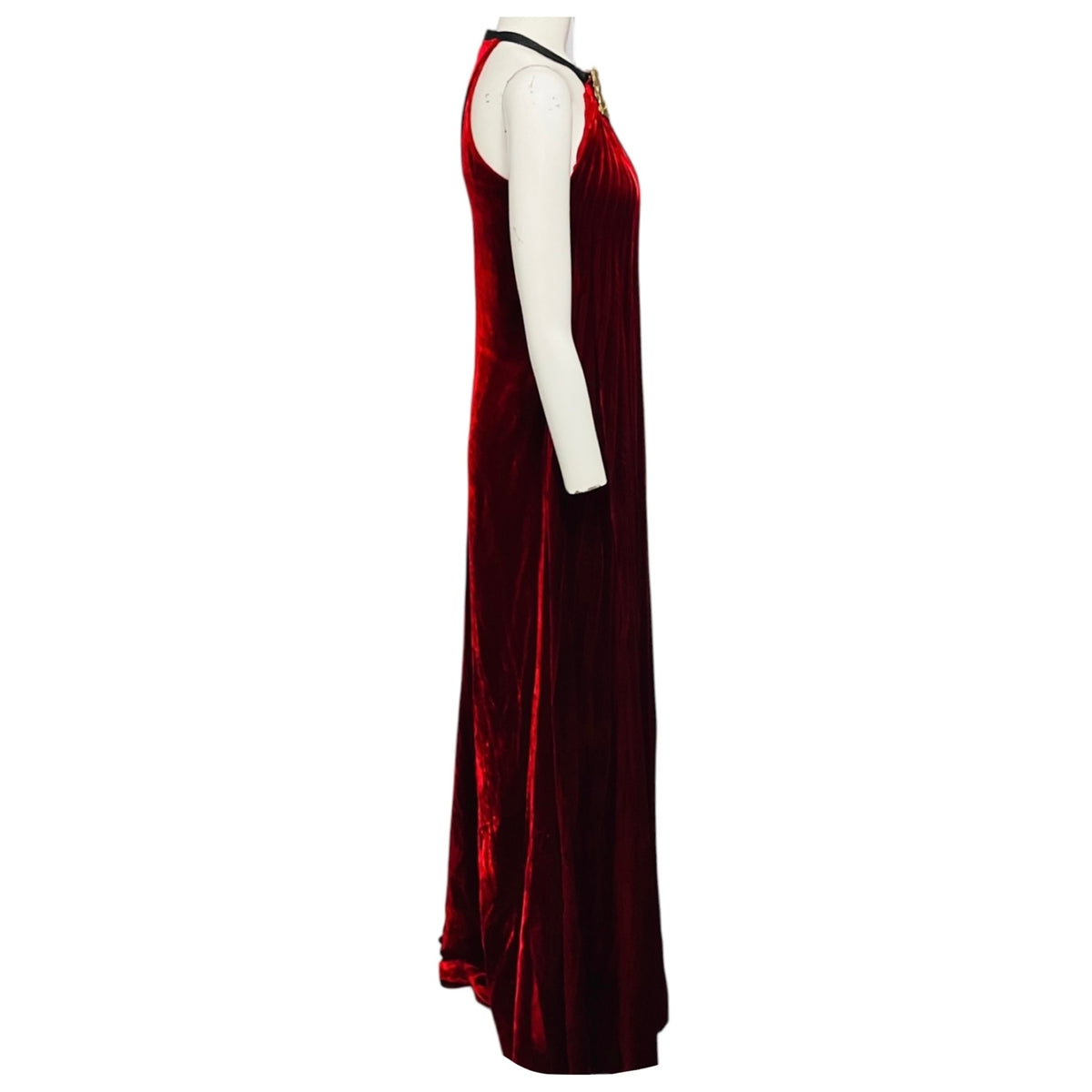 Ralph Lauren Collection Runway Crimson Fluid Velvet Plisse Halter Gown