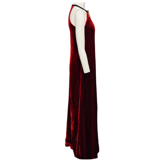 Ralph Lauren Collection Runway Crimson Fluid Velvet Plisse Halter Gown