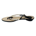 Load image into Gallery viewer, Rene Caovilla Black / Champagne Metallic Pearl and Crystal Embellished Satin Flat Thong Strap Slingback Sandals
