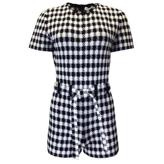Alaia Black / White Short Sleeved Check Knit Playsuit