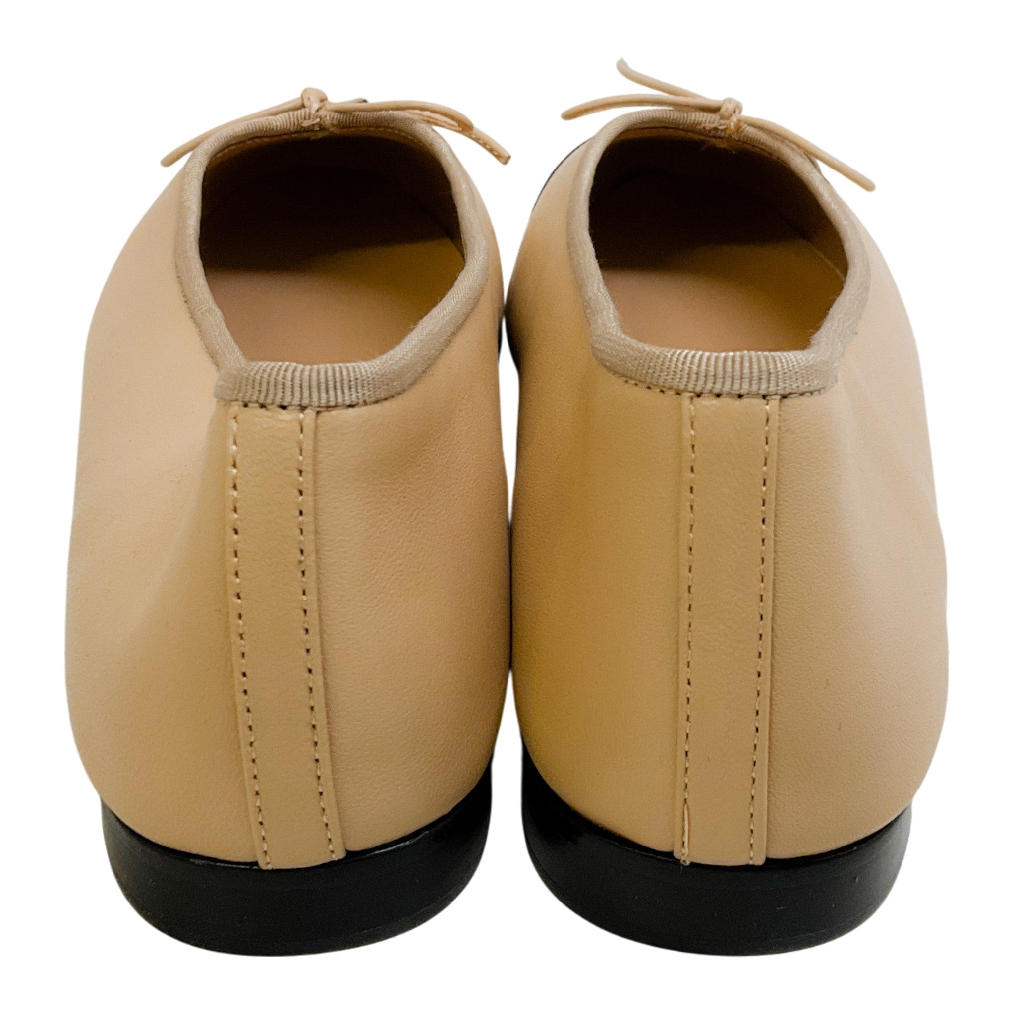 Chanel Tan / Leather Ballet Flats with Black Logo Cap Toe