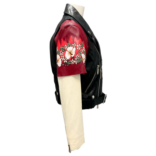 Dsquared2 Black / Ivory / Red 2018 Floral Leather Jacket