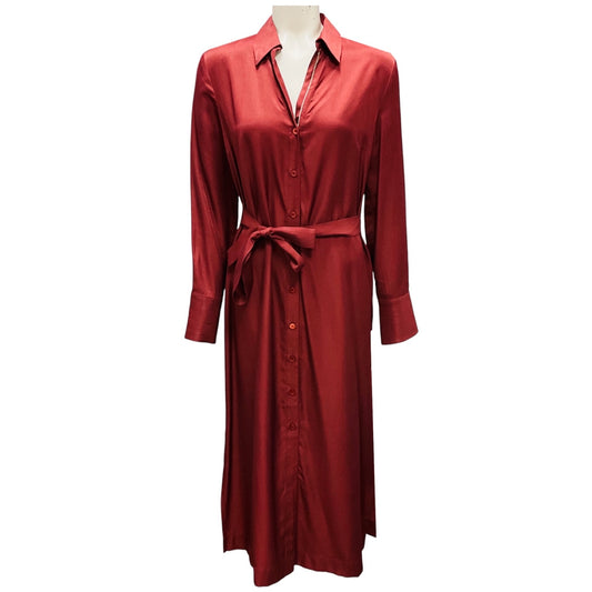 Peserico Deep Red Monili Bead Embellished Midi Dress with Tie