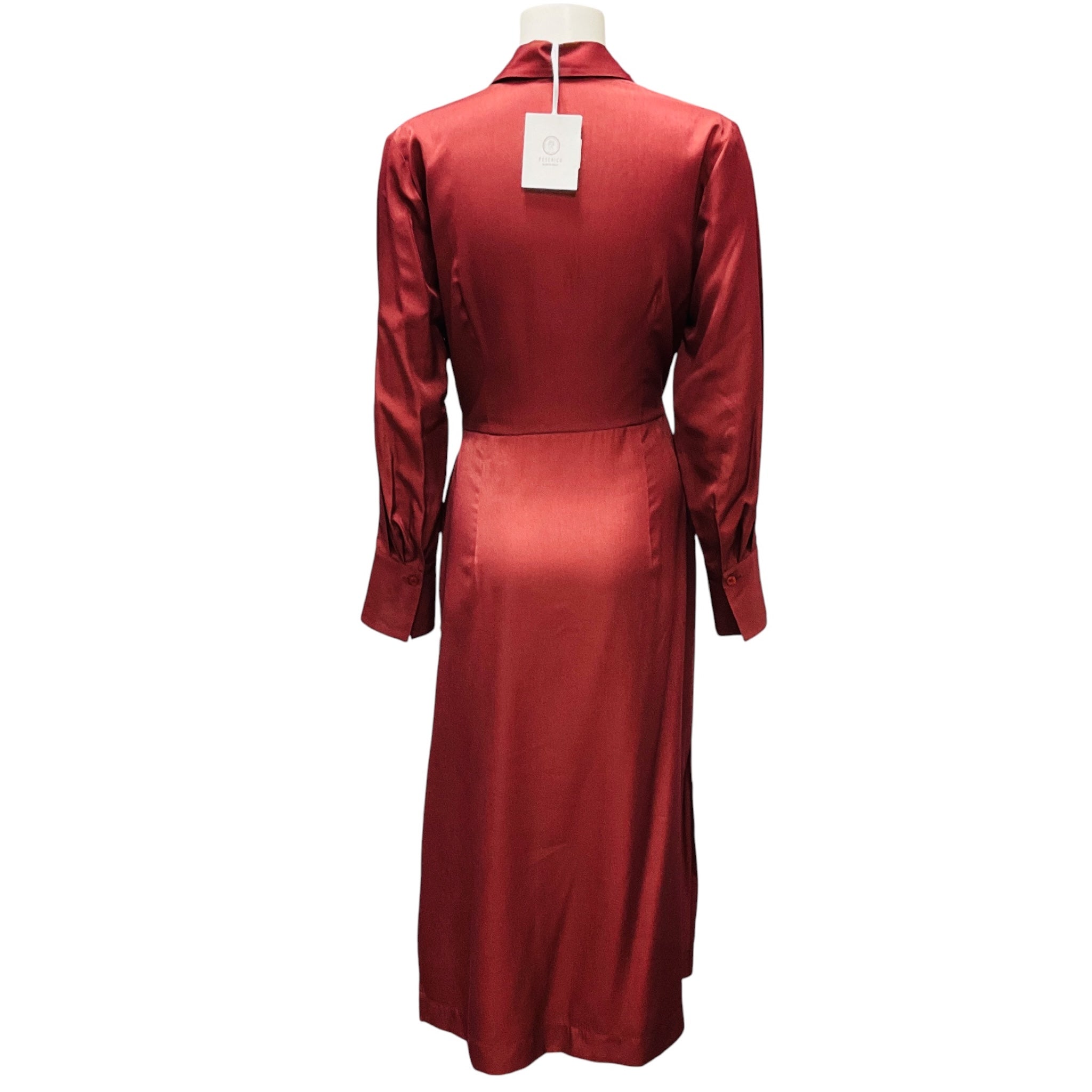 Peserico Deep Red Monili Bead Embellished Midi Dress with Tie