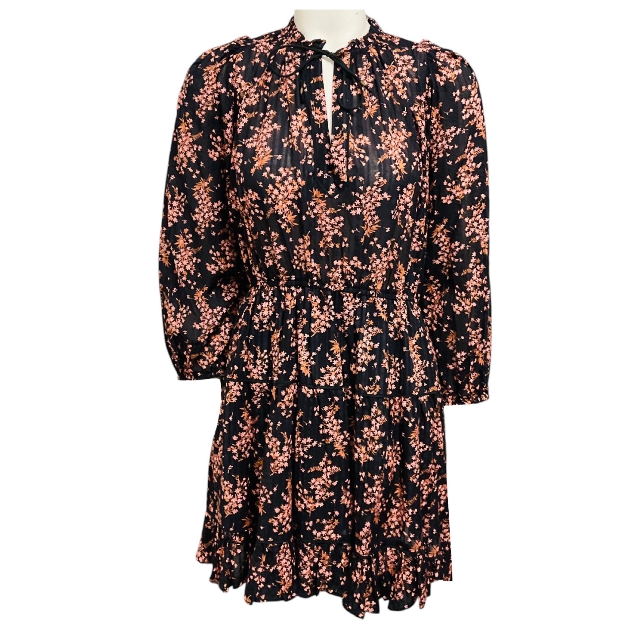 Ulla Johnson Black Multi Jet Print Brienne Floral Print Mini Dress