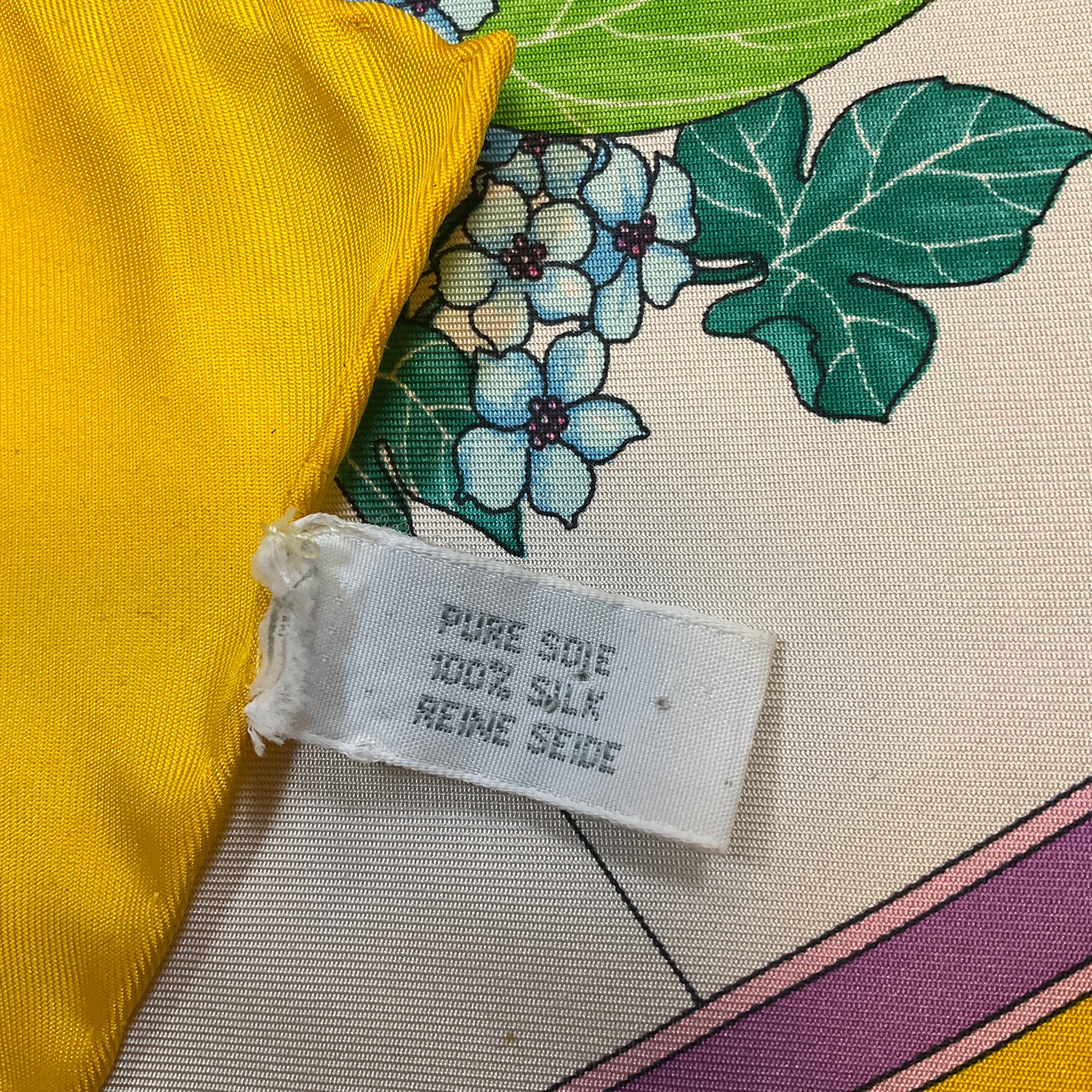 Christian Dior Vintage Yellow Multi Floral Printed Square Silk Twill Scarf